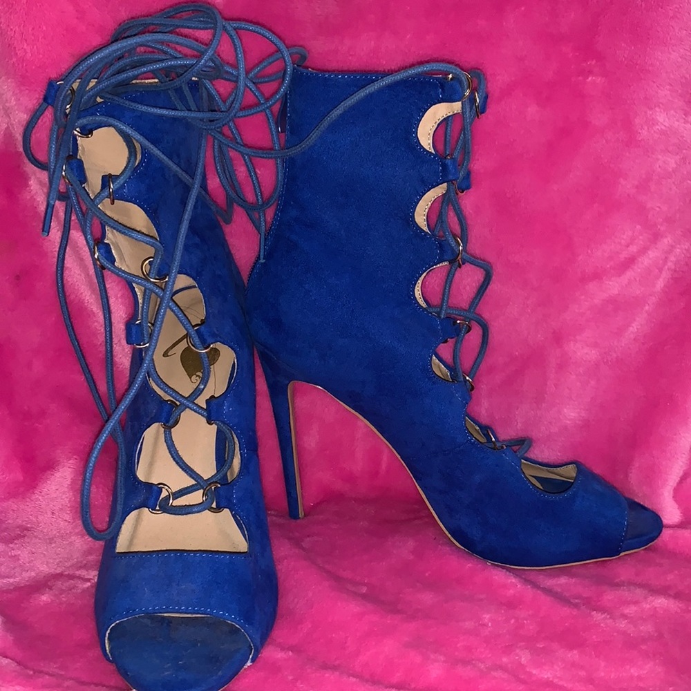 Blue Lace Up Heels